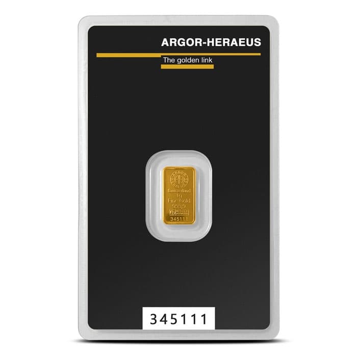 1 Gram Argor Heraeus Gold Bar (New w/Assay)