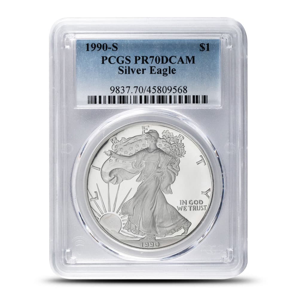 1990-S 1 oz Proof American Silver Eagle Coin PCGS PR70 DCAM