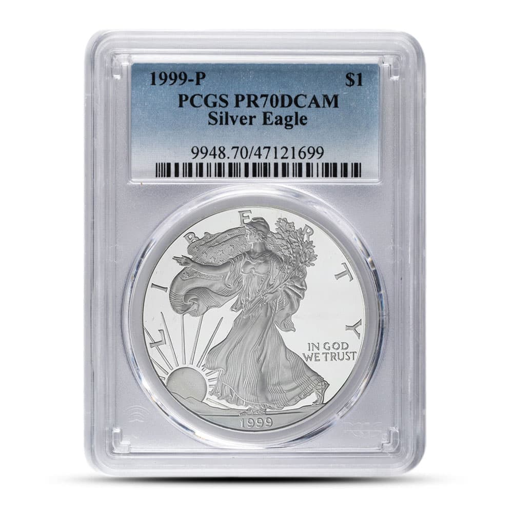 1999-P 1 oz Proof American Silver Eagle Coin PCGS PR70 DCAM