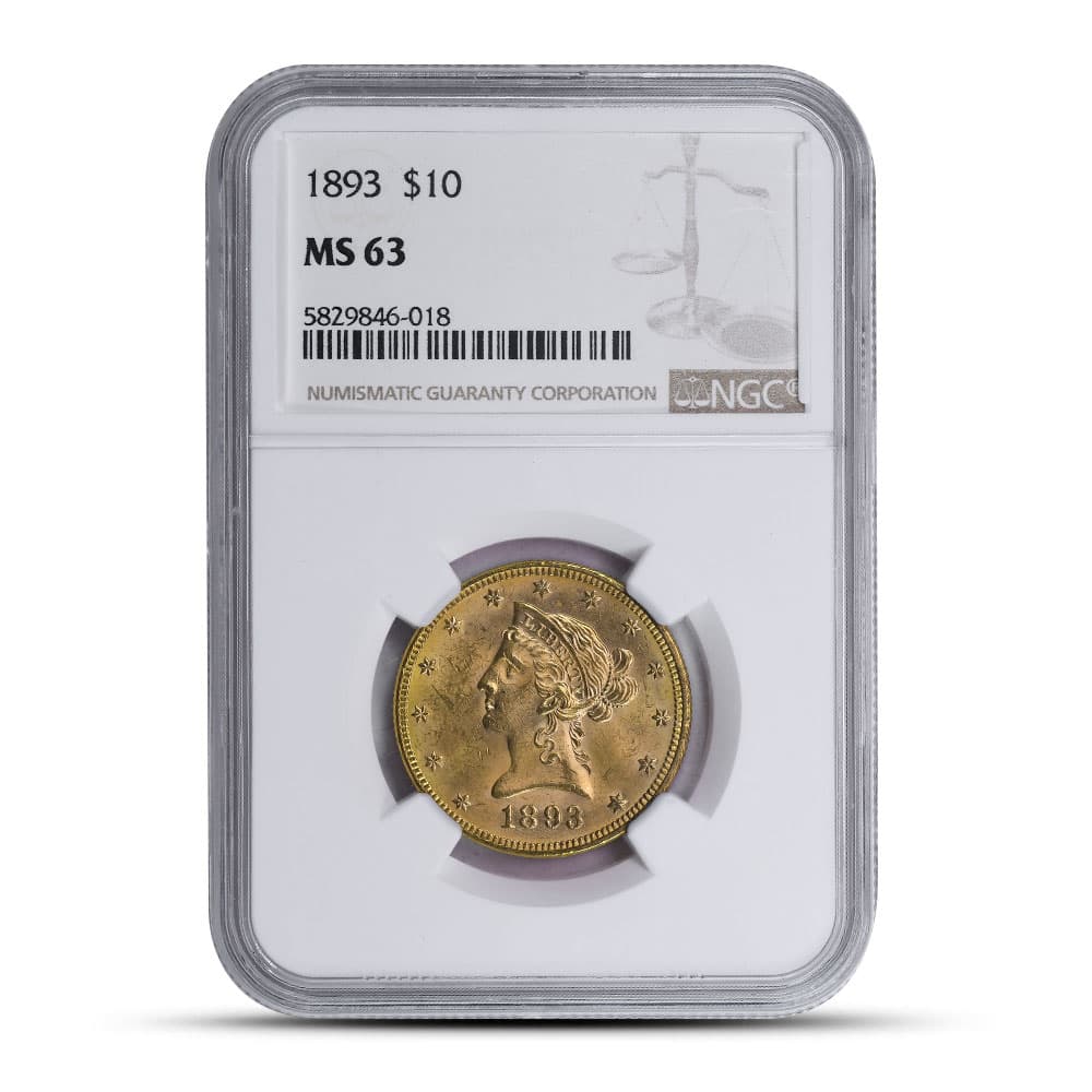 1893 Pre-33 $10 Liberty Gold Eagle Coin MS63 (PCGS or NGC)