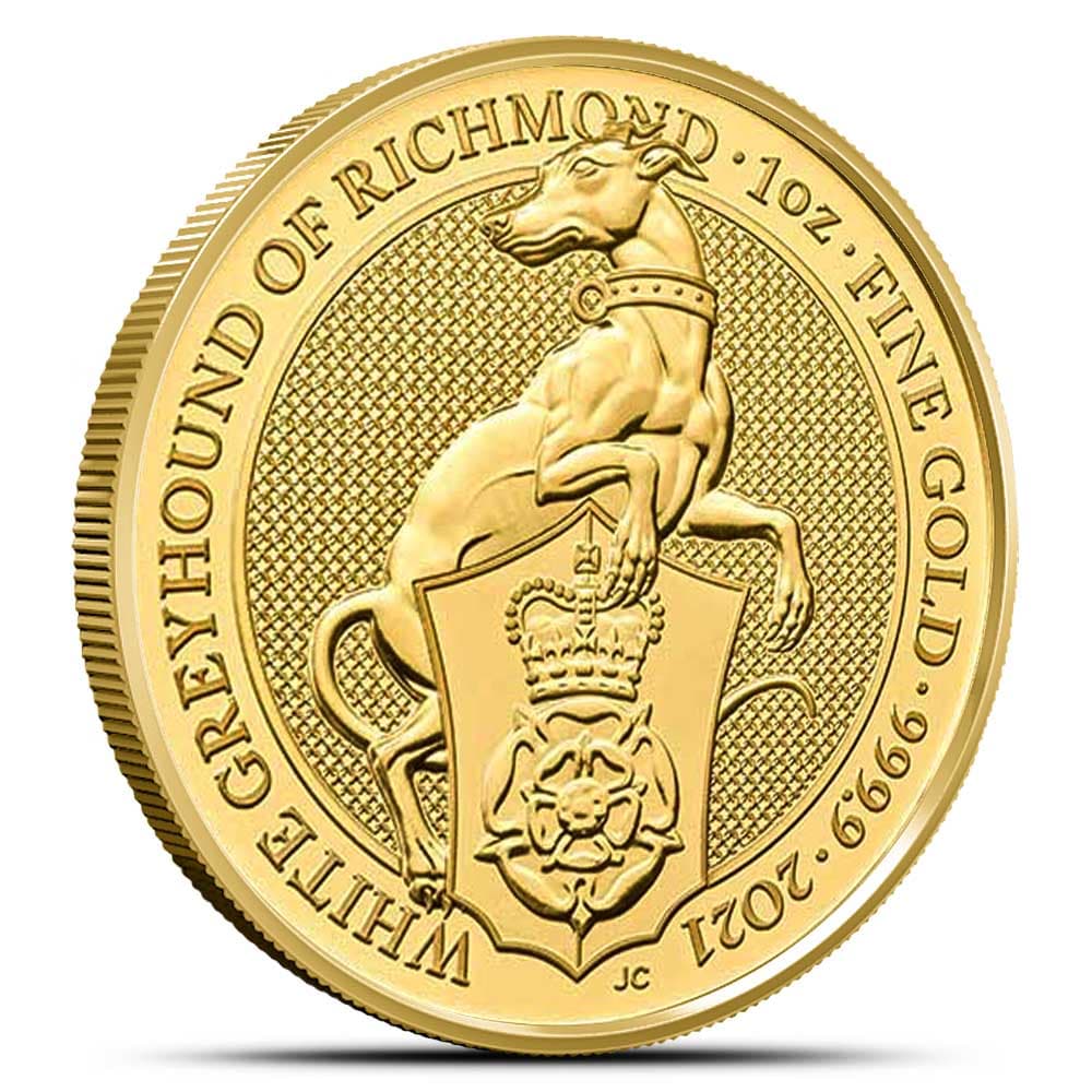 2021 1 oz British Gold Queen’s Beast White Greyhound Coin (BU)