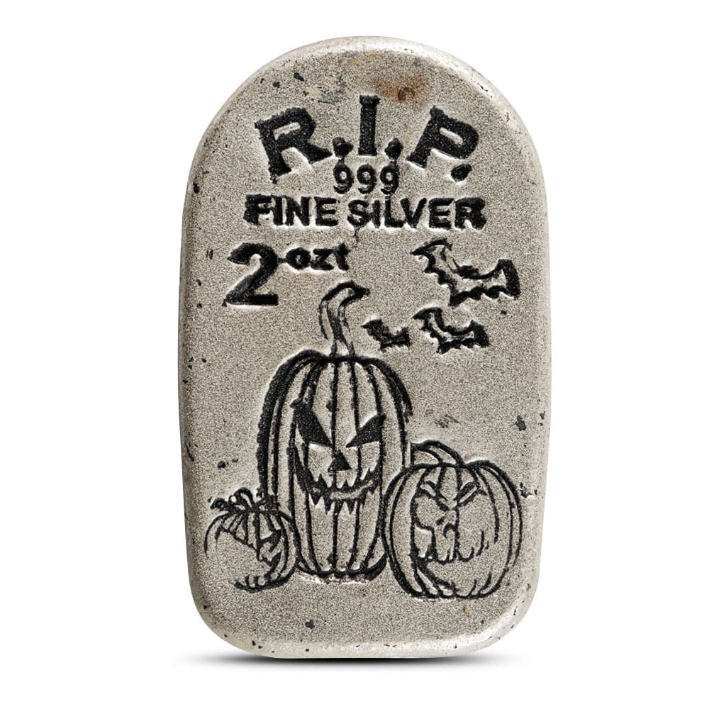 2 oz Monarch Tombstone Glow in the Dark Pumpkins Silver Bar