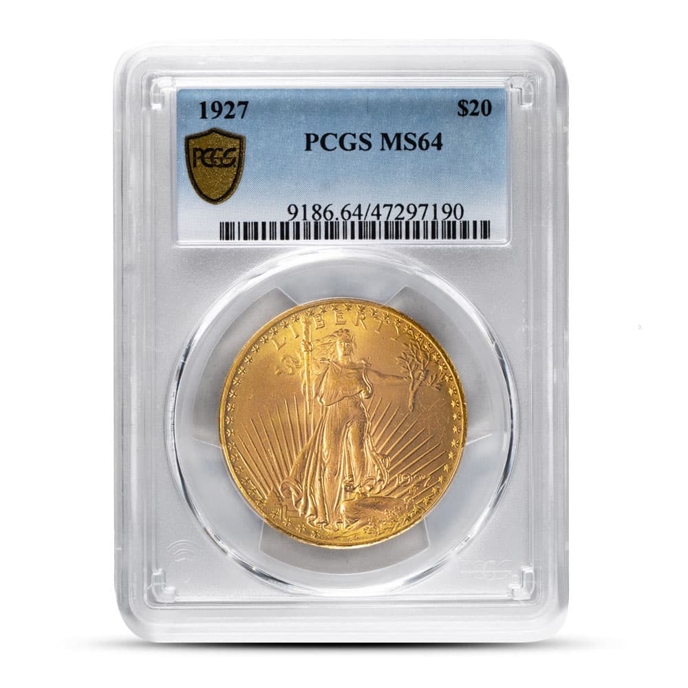 1927 Pre-33 $20 Saint Gaudens Gold Double Eagle Coin PCGS MS64