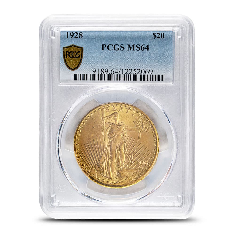 1928 Pre-33 $20 Saint Gaudens Gold Double Eagle Coin PCGS MS64