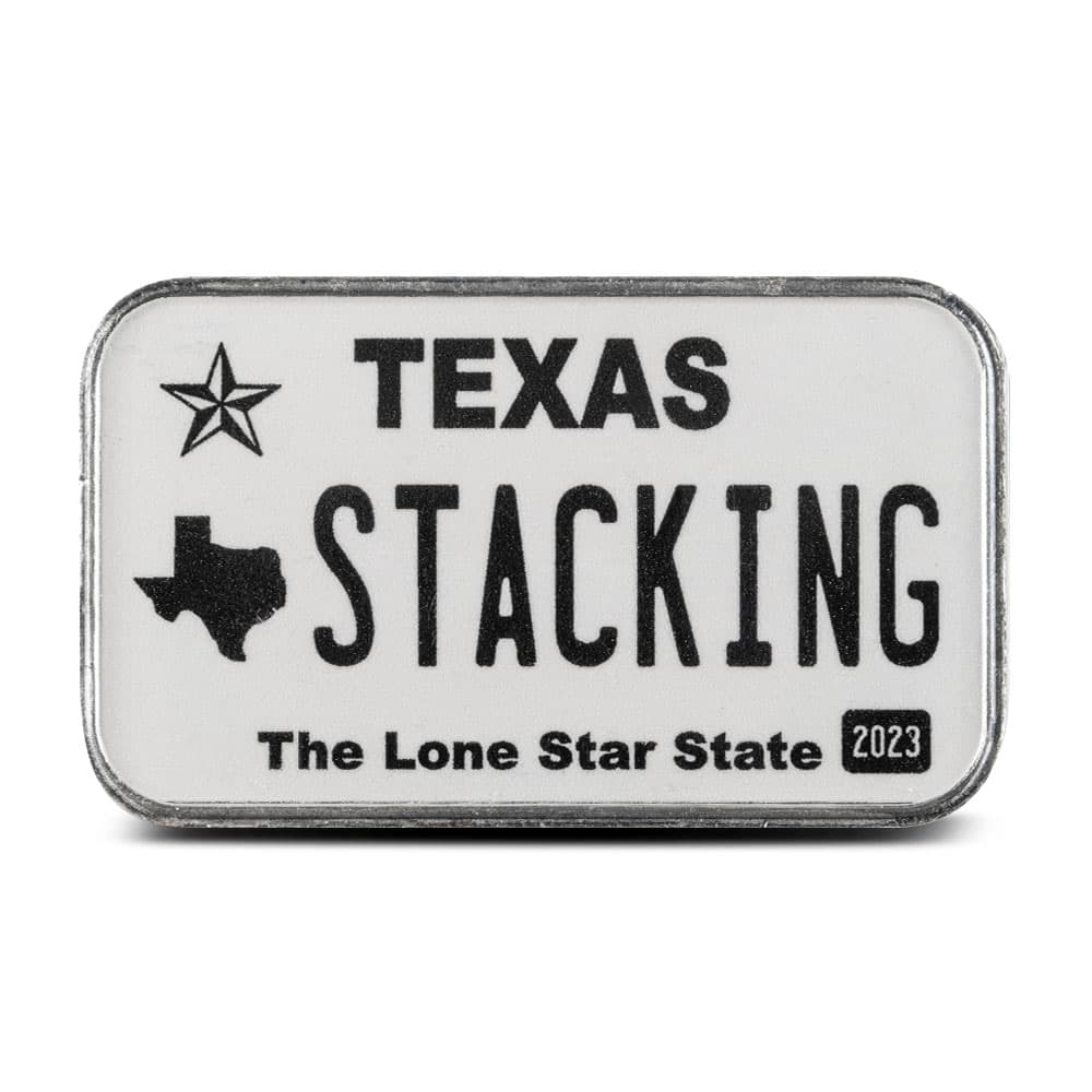 1 oz Colorized Stacking Across America Texas License Plate Silver Bar (New)