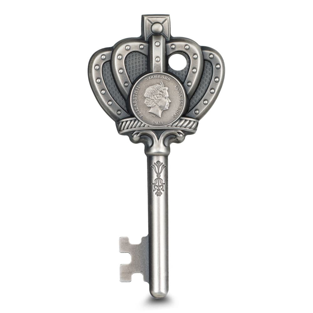 2023 1 oz Antique Cook Islands Silver Key To My Kingdom Coin (Ultra High Relief)