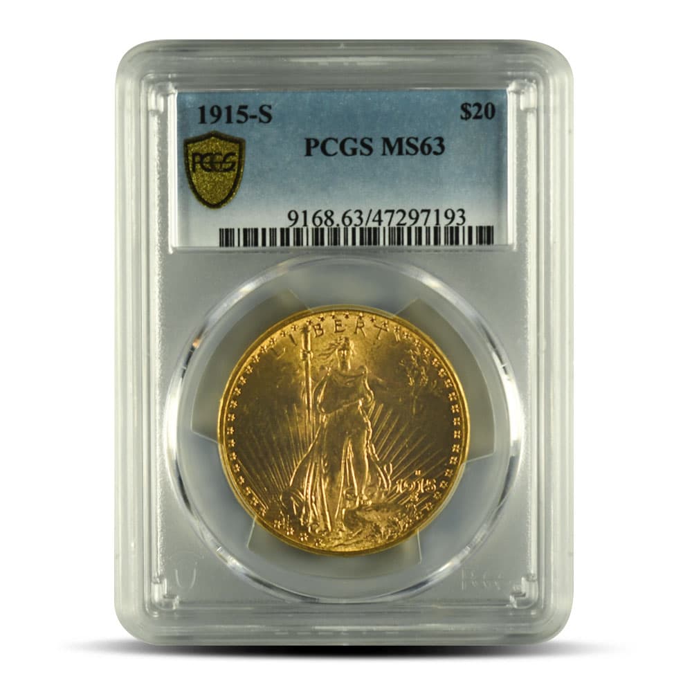 1915-S Pre-33 $20 Saint Gaudens Gold Double Eagle Coin PCGS MS63