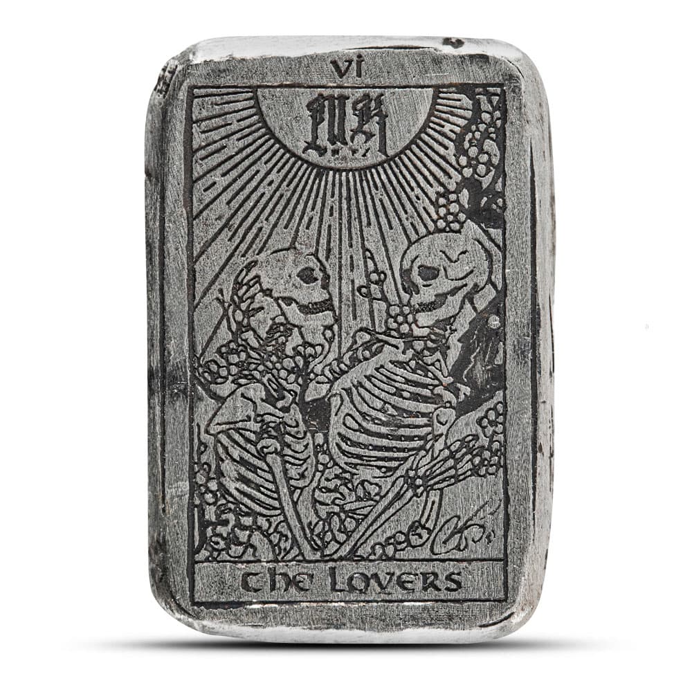 1 oz MK Barz The Lovers Tarot Card Silver Bar (New)