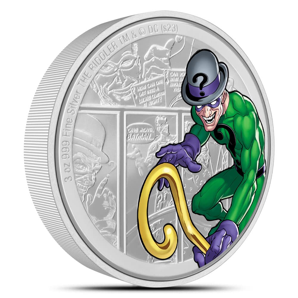 2023 3 oz Proof Colorized Niue Silver DC Villains The Riddler Coin