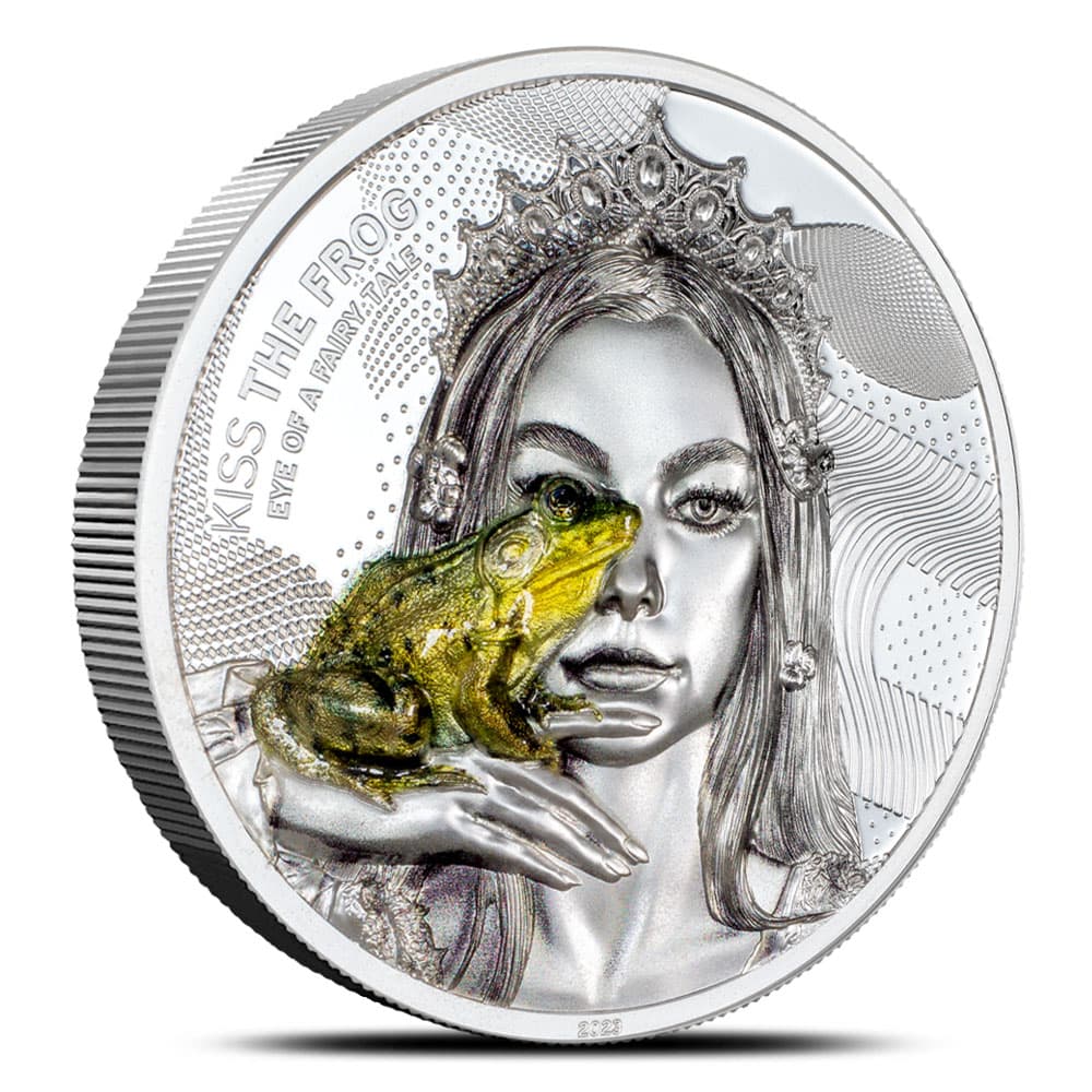 2023 2 oz Proof Cook Islands Silver Eye of a Fairy Tale Kiss the Frog Coin