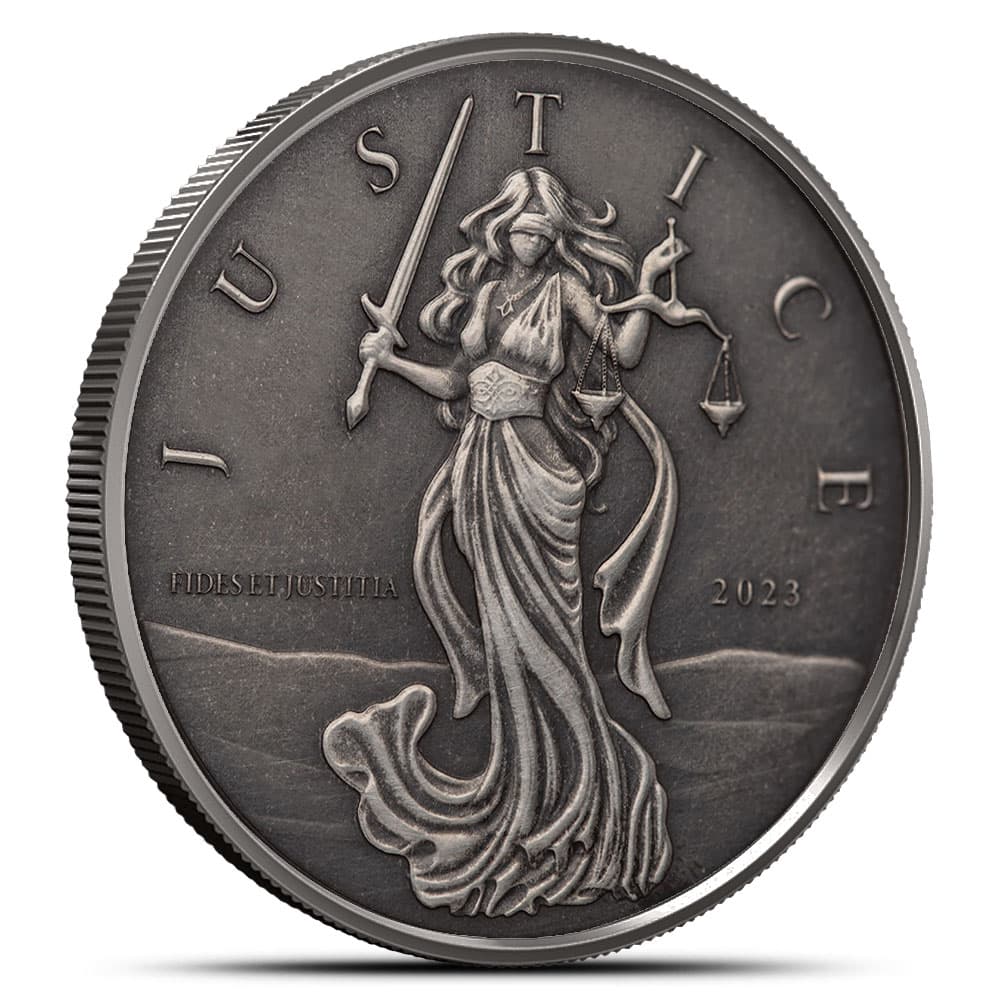 2023 1 oz Antique Gibraltar Silver Lady Justice Coin