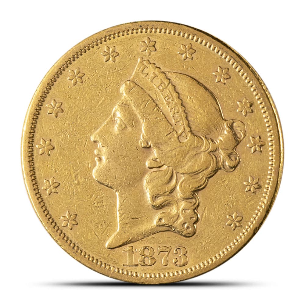 Pre-33 $20 Liberty Gold Double Eagle Coin (Type 2, 1866-1876, XF)