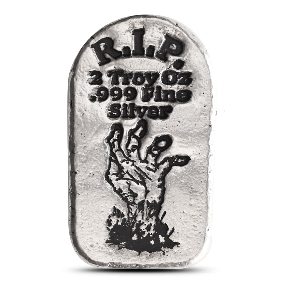 2 oz Monarch Tombstone Zombie Hand Silver Bar (New)