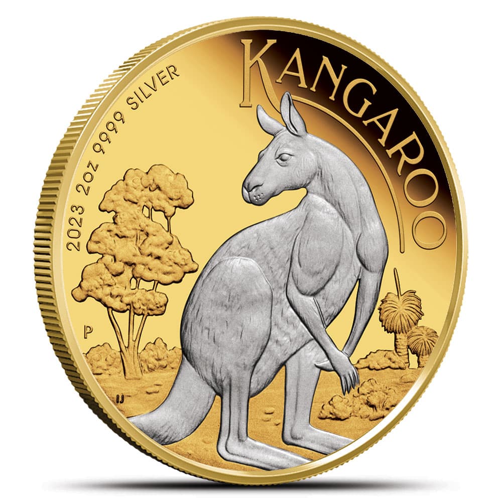 2023 2 oz Australian Silver Kangaroo Coin (Reverse Gilded, Box + CoA)