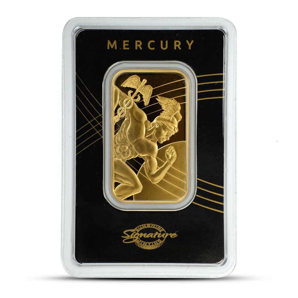 1 oz Sunshine Mercury Gold Bar (New w/ Assay)