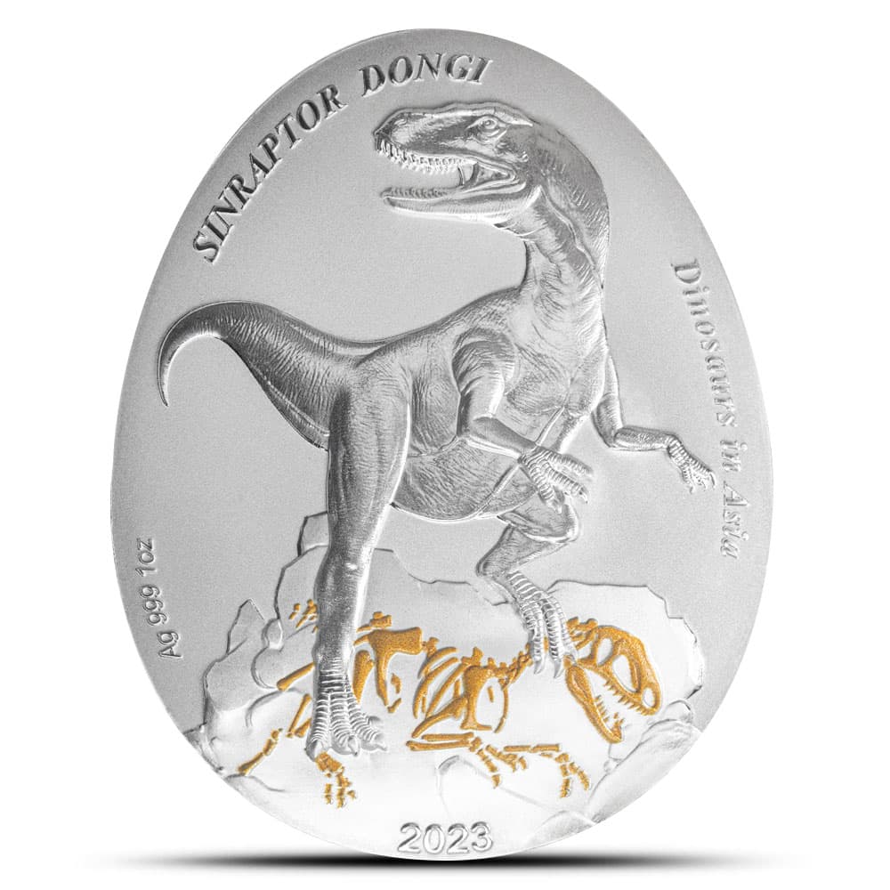 2023 1 oz Proof Samoa Silver Dinosaurs in Asia Sinraptor Dongi Coin (Box + CoA)