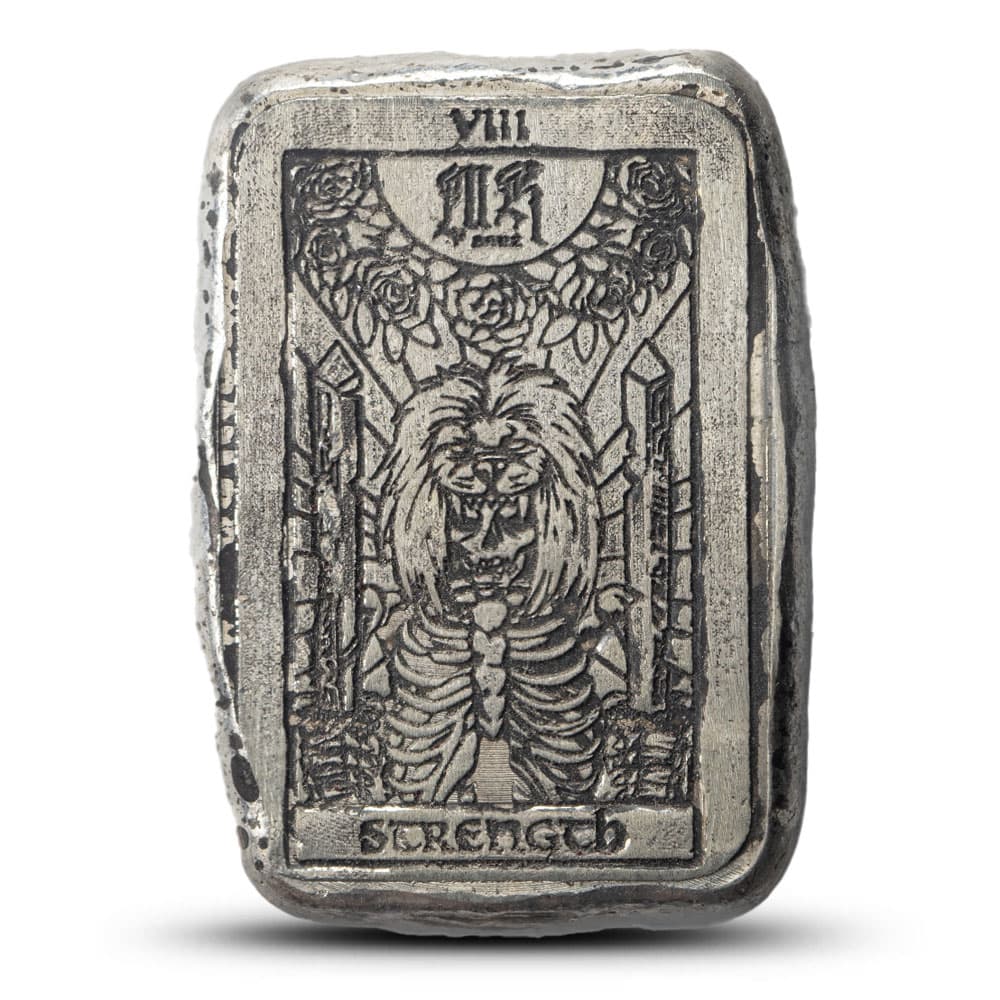 1 oz MK Barz Strength Tarot Card Silver Bar (New)