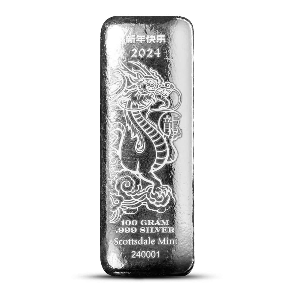 100 Gram Scottsdale Silver Dragon Bar (New)