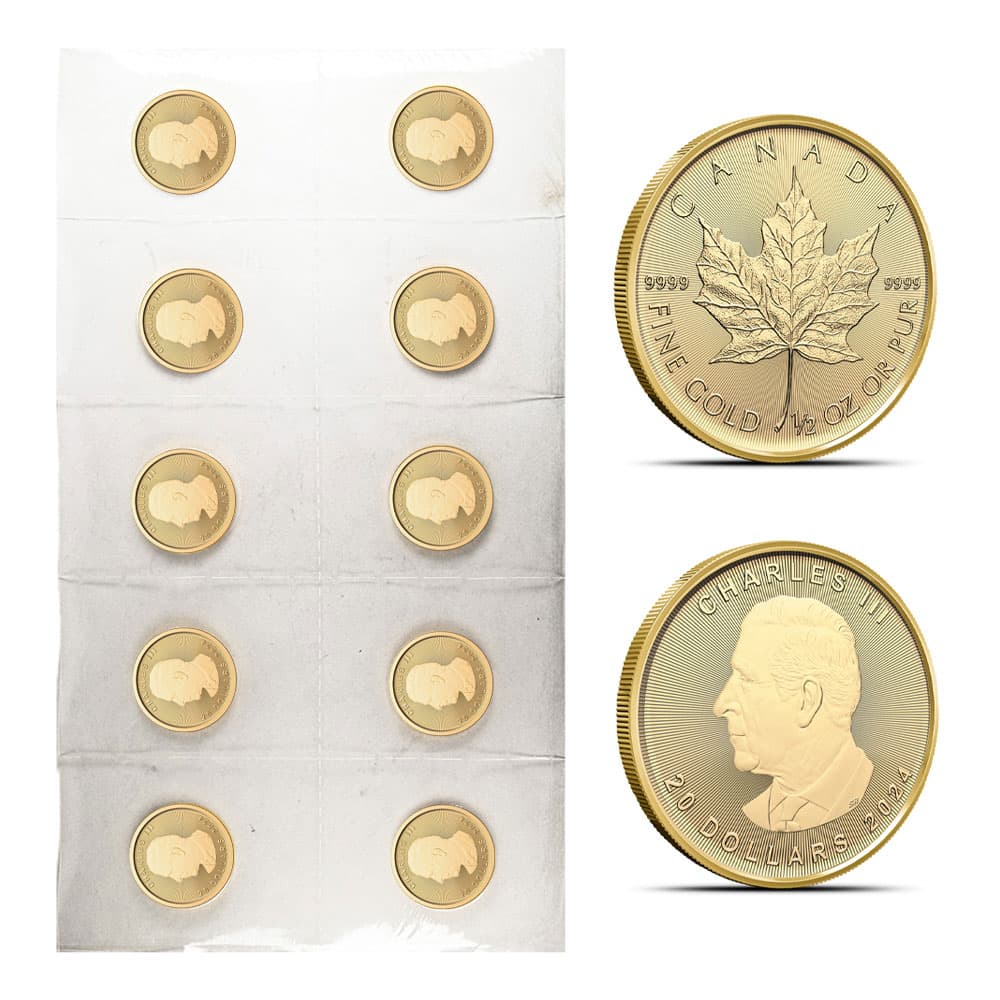 2024 1/2 oz Canadian Gold Maple Leaf Sheet (10 Coins, BU)