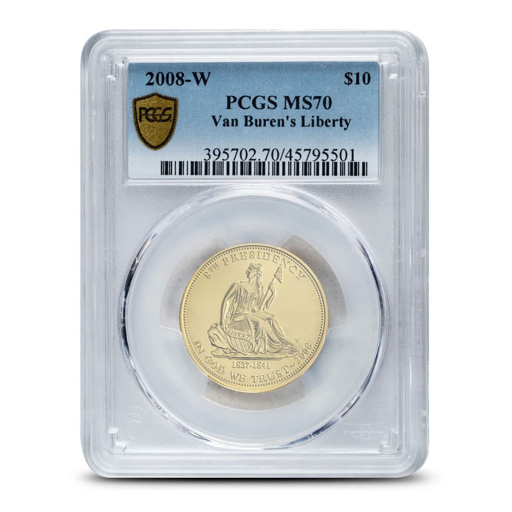 2008-W 1/2 oz US Mint First Spouse Van Buren’s Liberty Gold Coin PCGS MS70