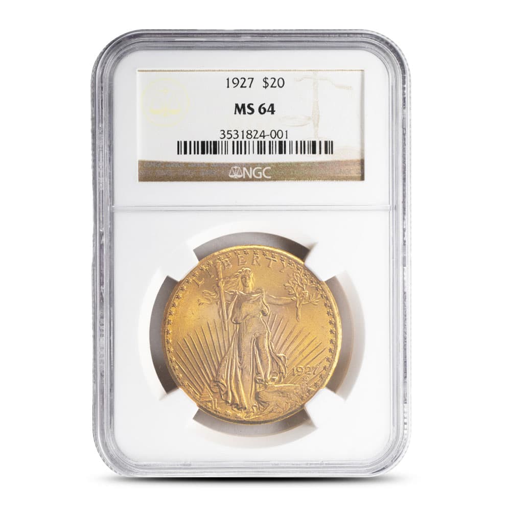 1927 Pre-33 $20 Saint Gaudens Gold Double Eagle Coin NGC MS64