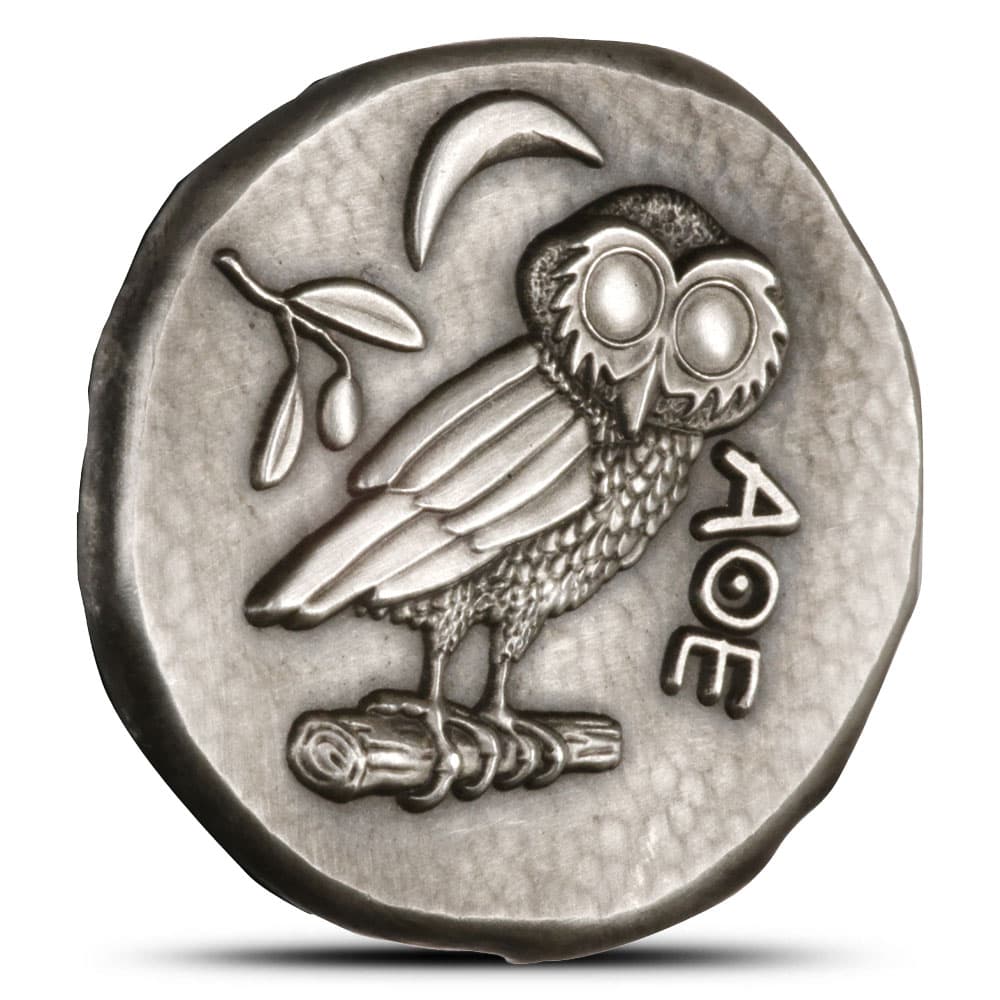 1 oz SilverTowne Athena Owl Replica Silver Coin (New, Leather Pouch)