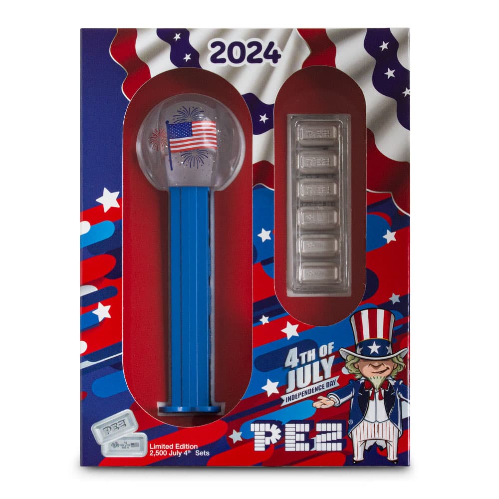 2024 30 Gram PAMP Suisse Silver 4th of July PEZ Wafers & Dispenser (Box + CoA)