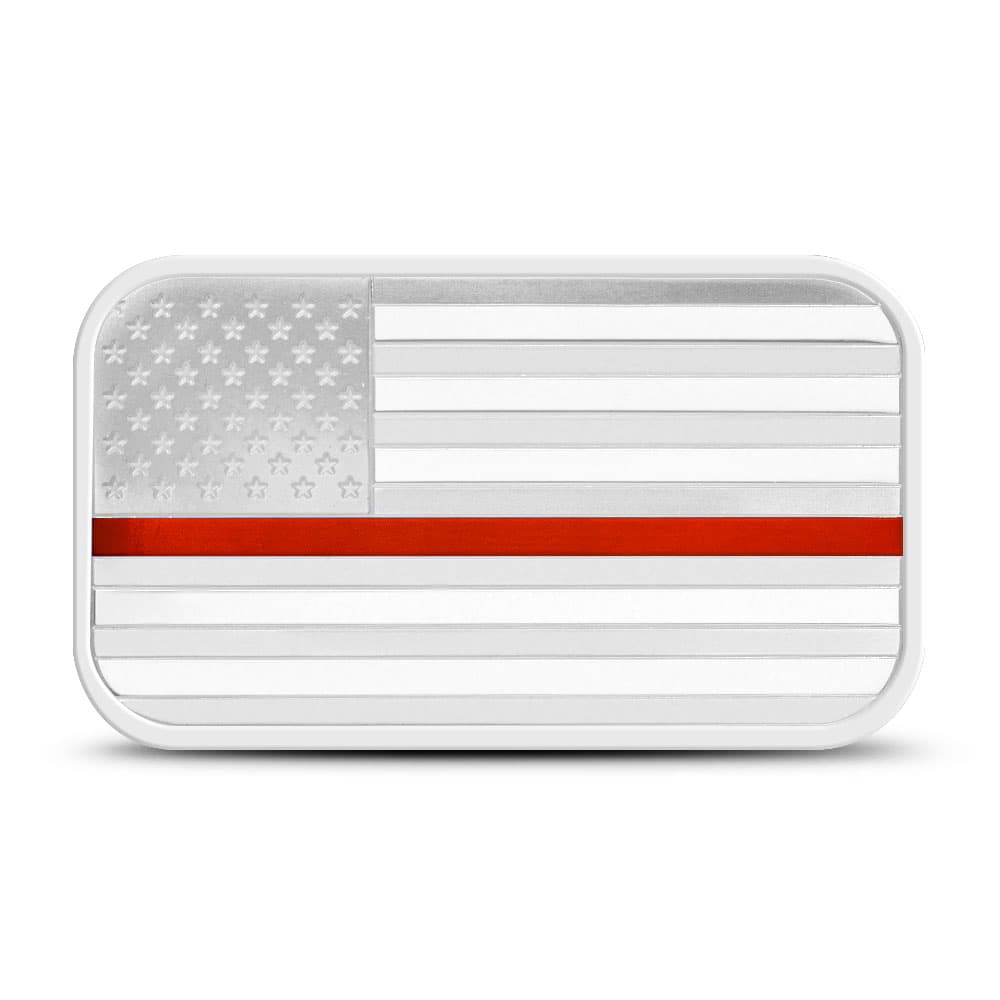 1 oz SilverTowne American Flag Red Line Firefighter Silver Bar (New, In Capsule)