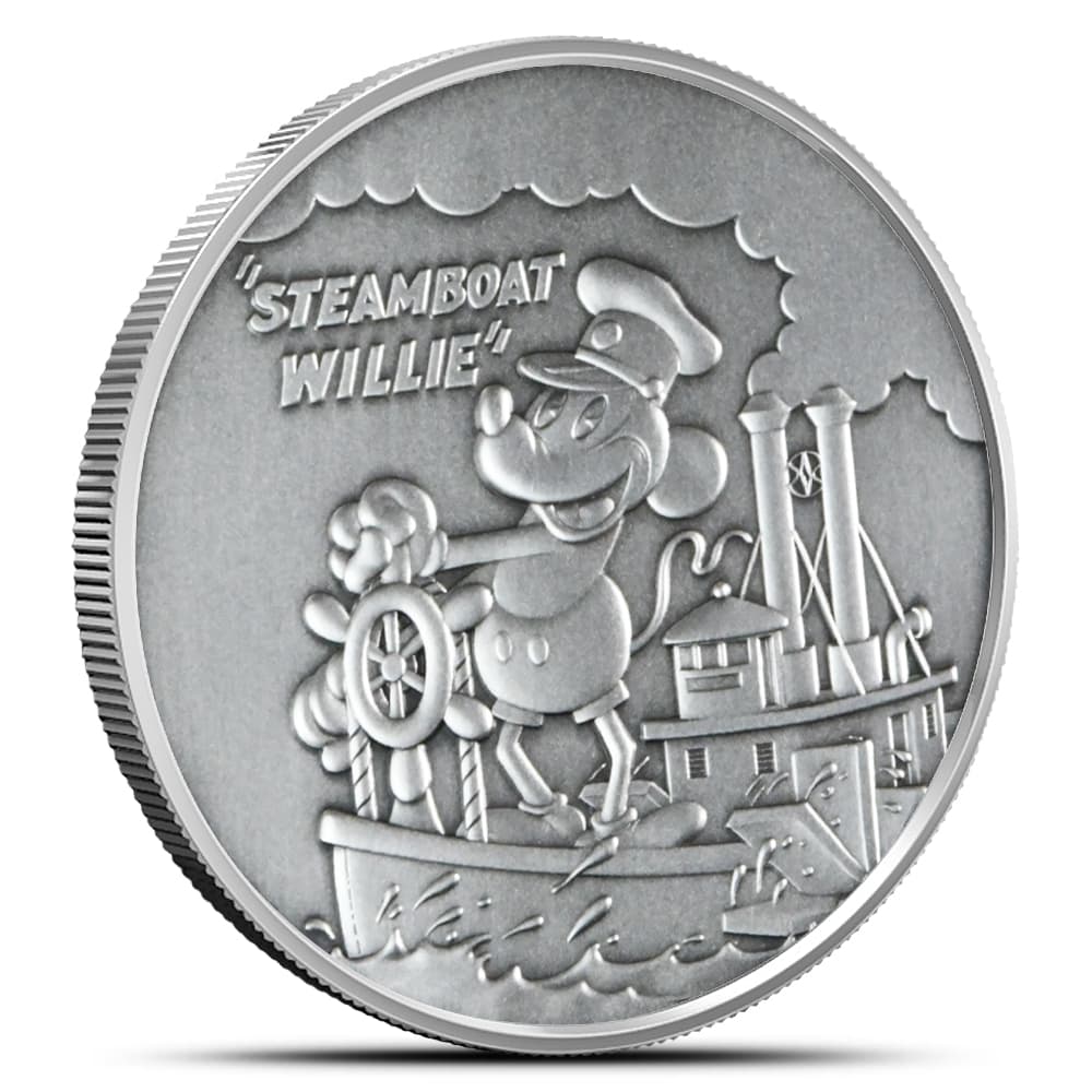 2024 1 oz Antique Fiji Silver Steamboat Willie Coin (Box + CoA)