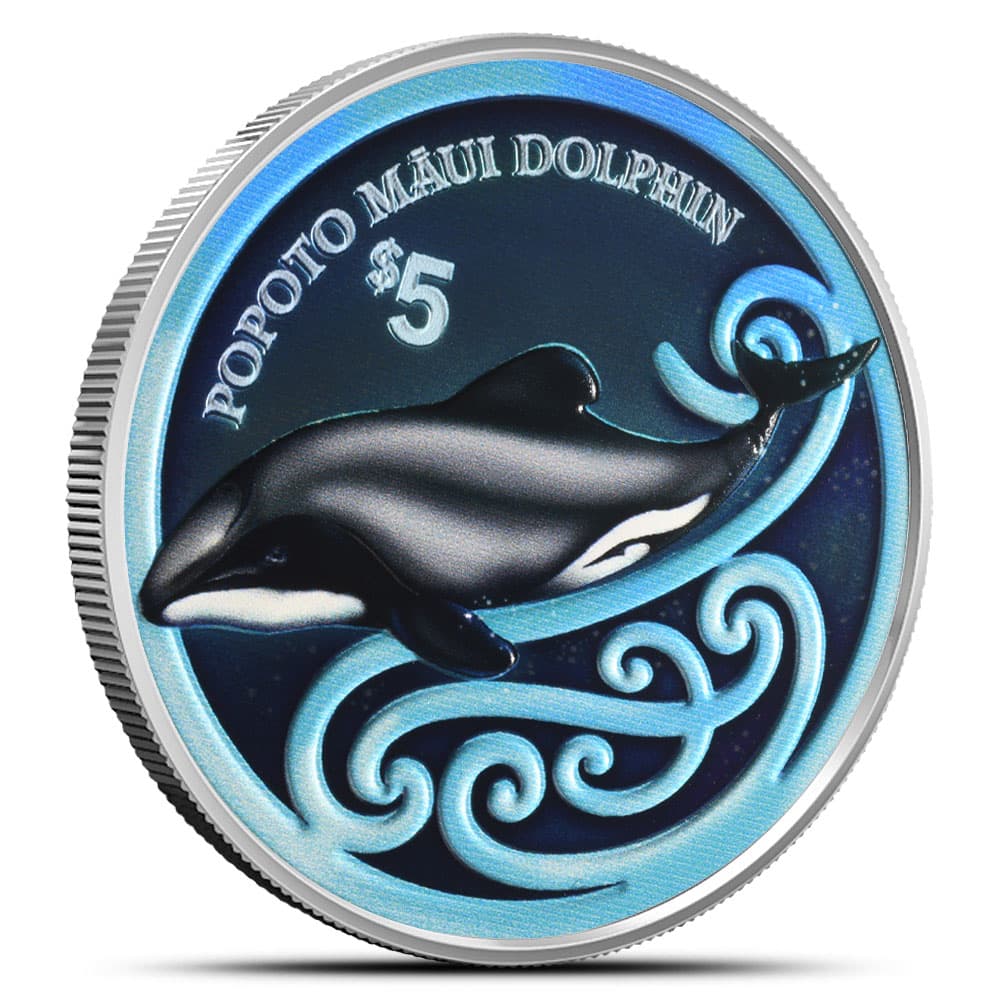 2024 2 oz Proof Colorized New Zealand Silver Maui Dolphin Coin (Box + CoA)