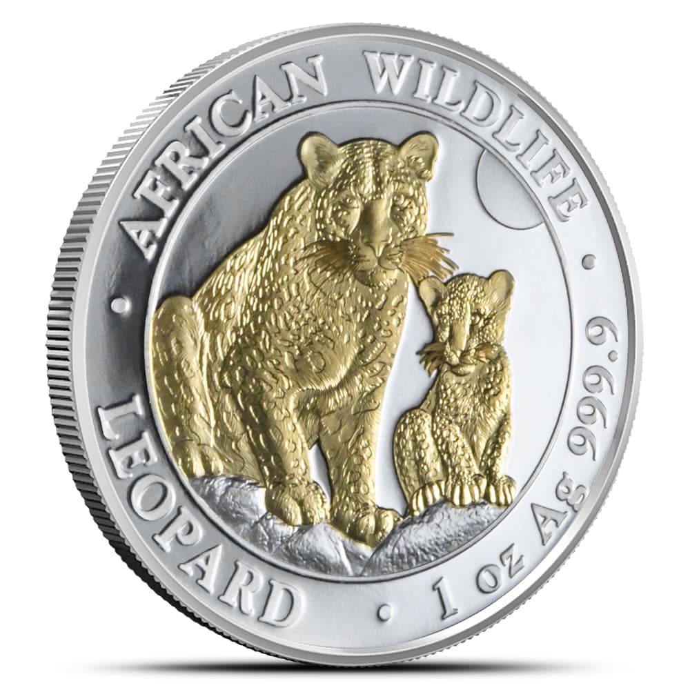 2024 1 oz Somalia Silver African Wildlife Leopard Coin (Gilded, BU)