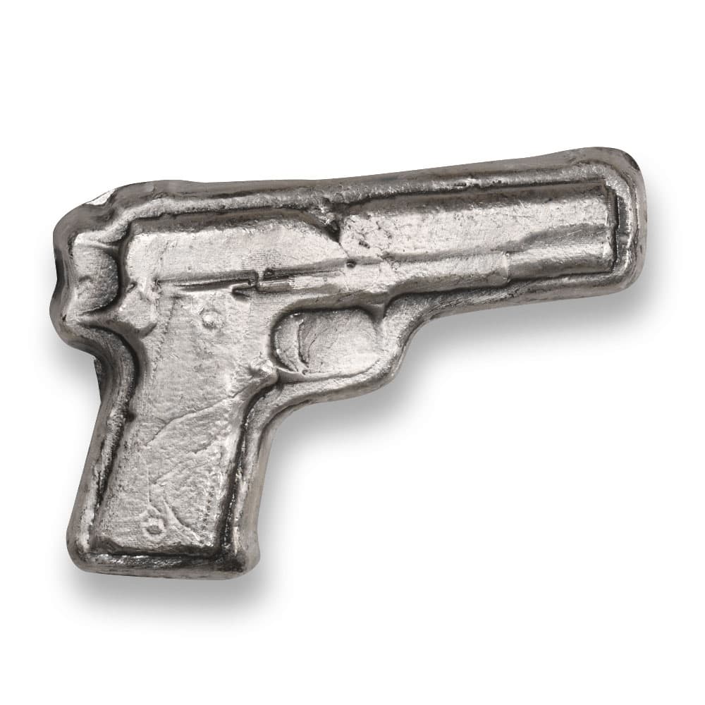 2 oz MK Barz 9MM Hand Gun Poured Silver Bar (New)