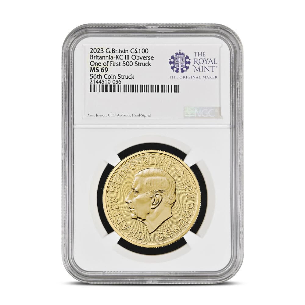 2023 1 oz British Gold Britannia Coin NGC MS69 (First 500 Struck, King Charles Obverse)