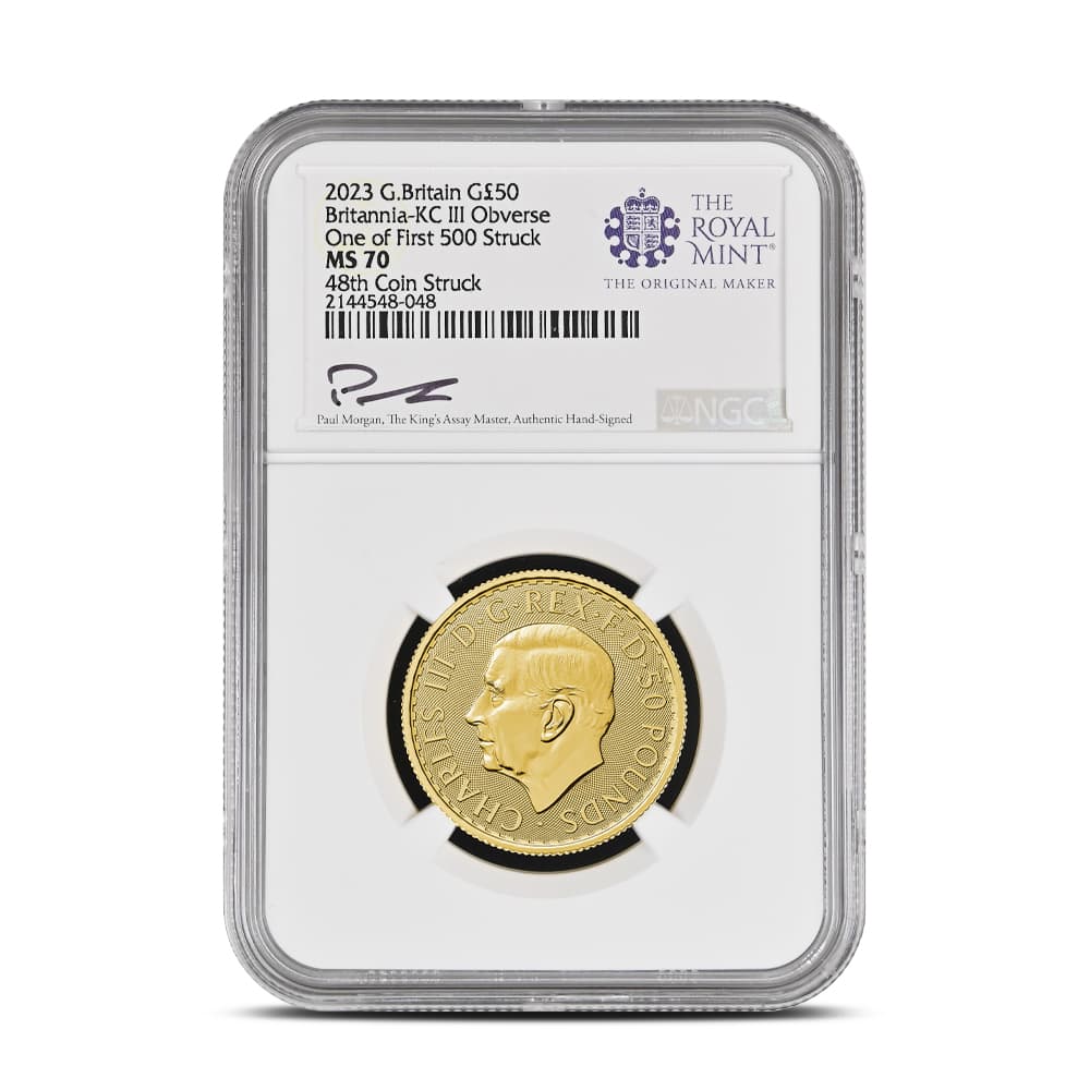 2023 1/2 oz British Gold Britannia Coin NGC MS70 (First 500 Struck, King Charles Obverse)