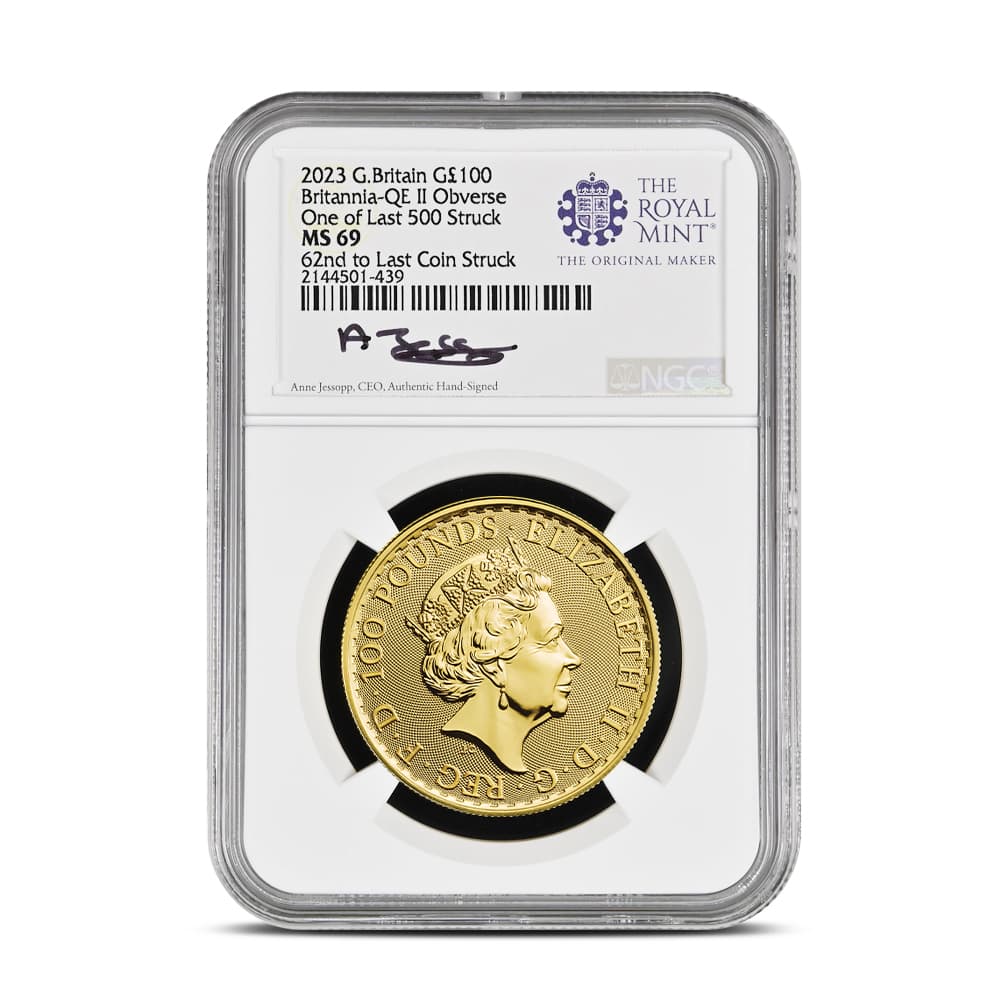 2023 1 oz British Gold Britannia Coin NGC MS69 (Last 500 Struck, Queen Elizabeth II)