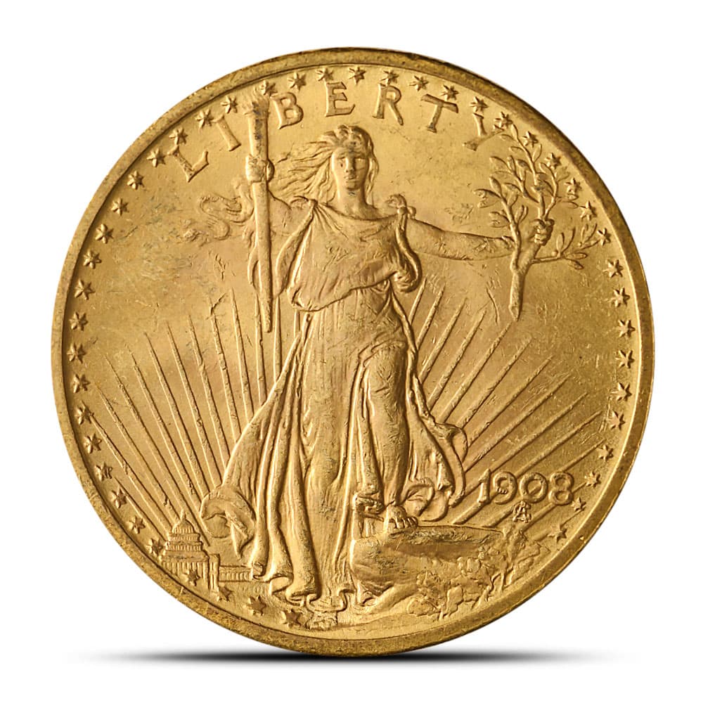 Pre-33 $20 Saint-Gaudens Gold Double Eagle Coin “No Motto” (BU)