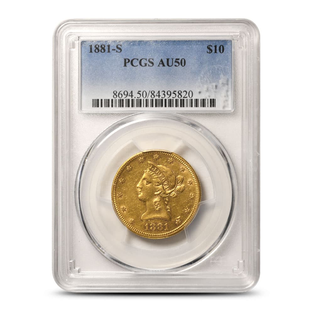 Pre-33 $10 Liberty Gold Eagle Coin (AU50, PCGS or NGC)