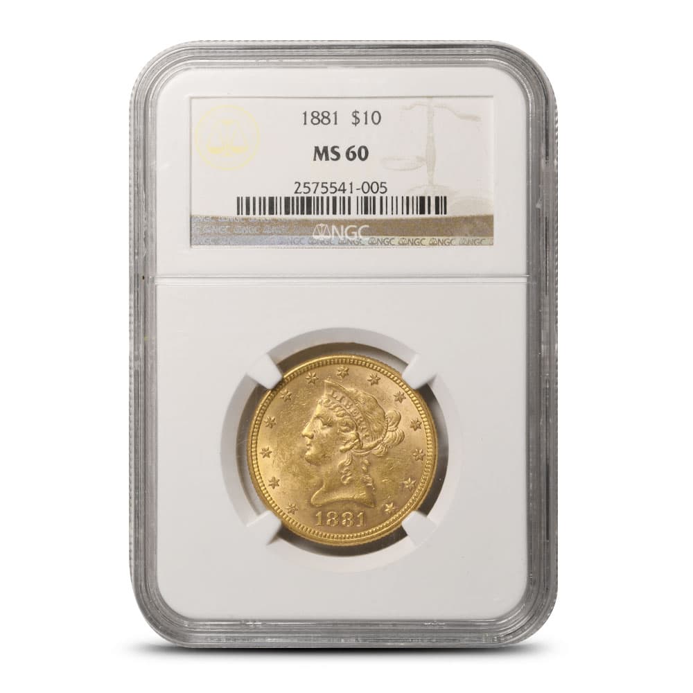 Pre-33 $10 Liberty Gold Eagle Coin (MS60, PCGS or NGC)