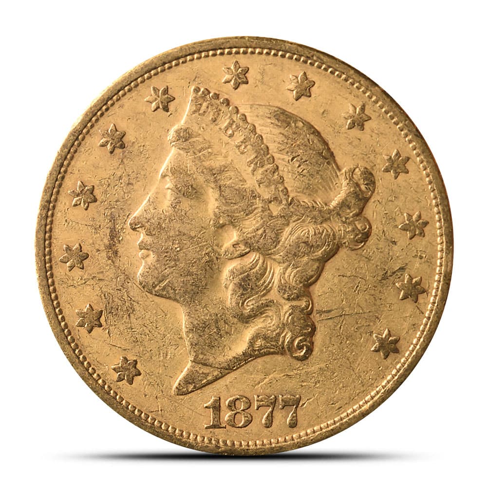 1877-S Pre-33 $20 Liberty Gold Double Eagle Coin (AU)