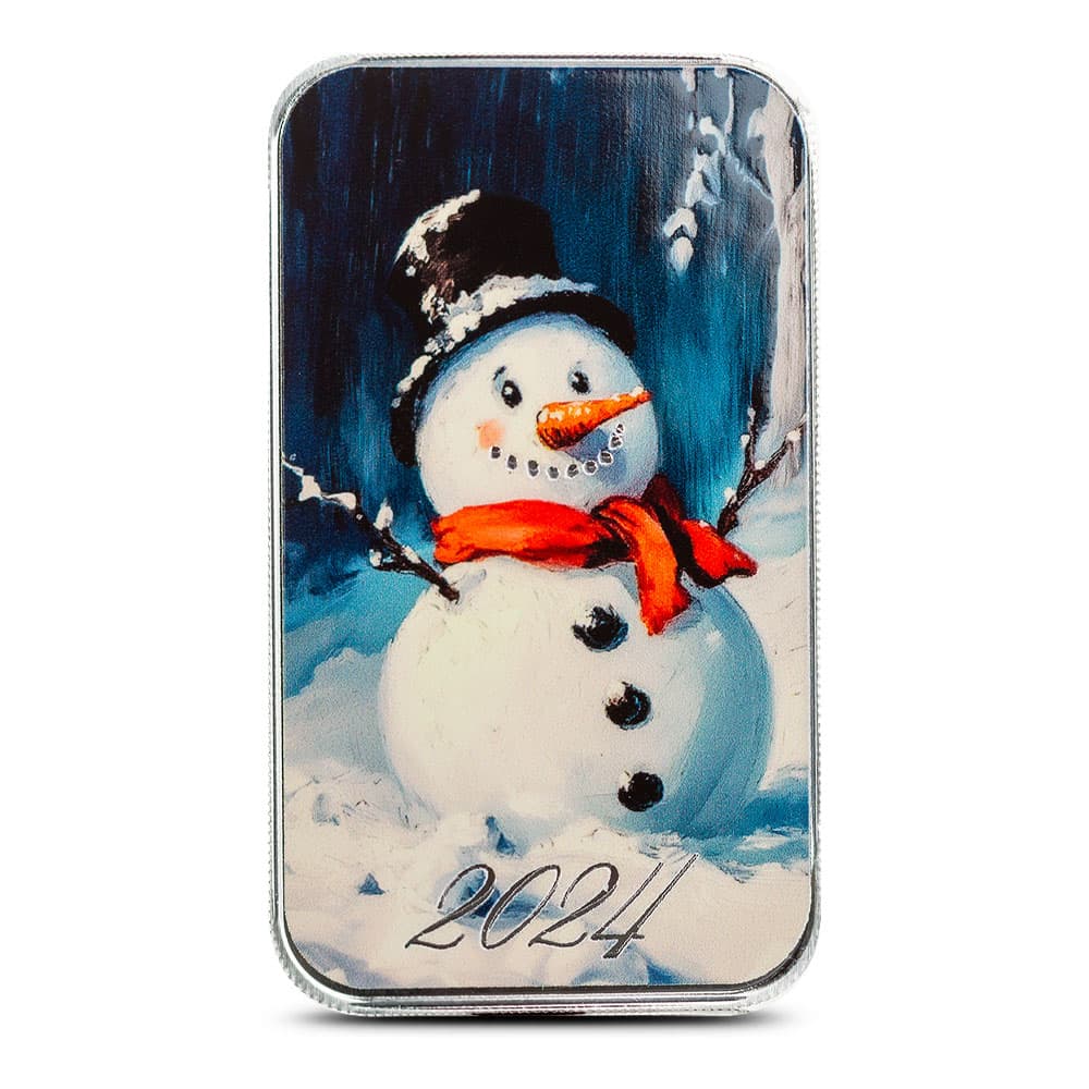 1 oz Colorized Scottsdale Icy Snowman Silver Bar (New)