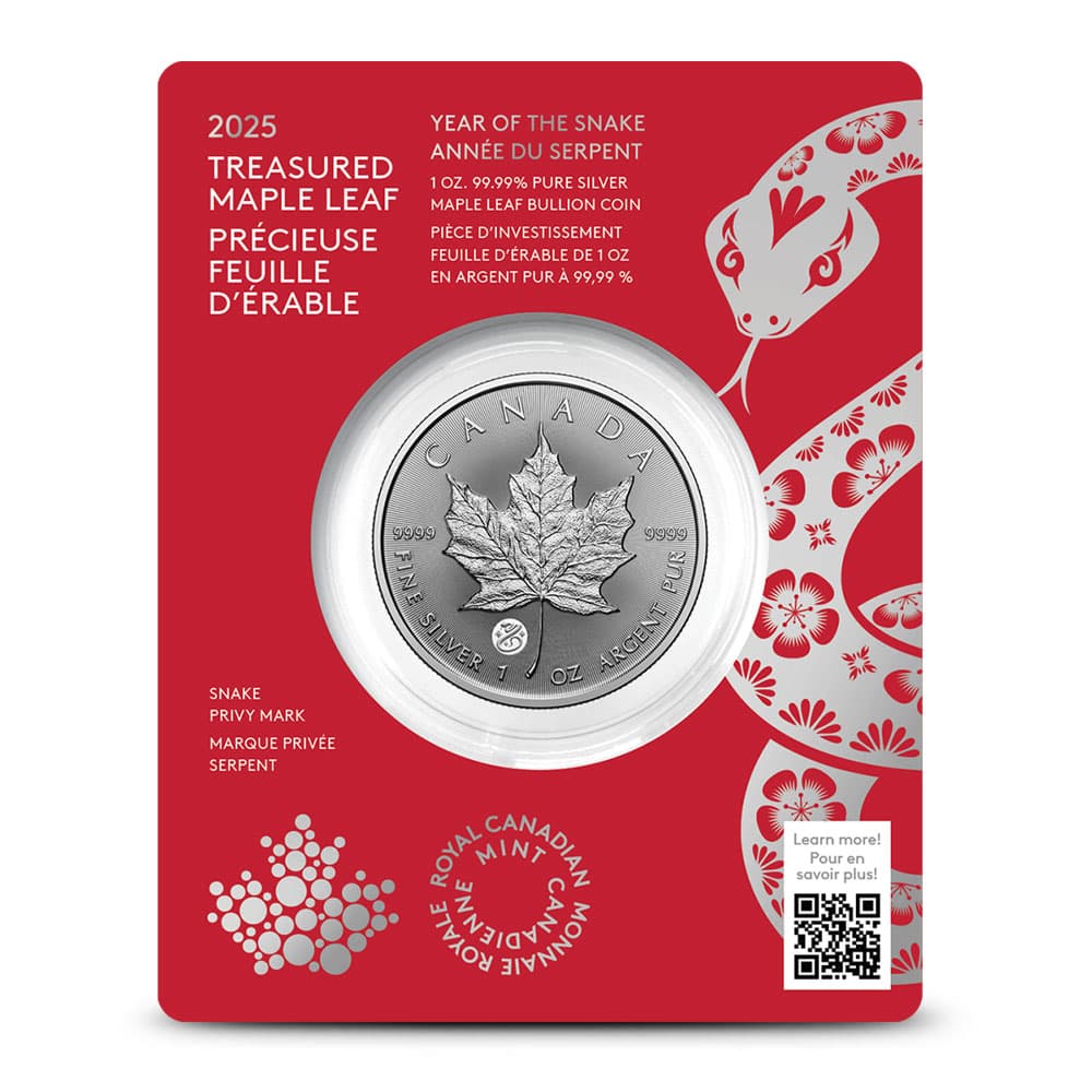 2025 1 oz Canadian Silver Treasured Maple Leaf Lunar Snake Privy Coin (New w/ Assay)