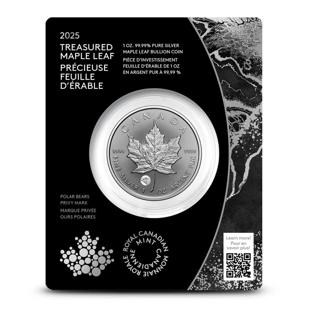 2025 1 oz Canadian Silver Treasured Maple Leaf Polar Bear Privy Coin (New w/ Assay)