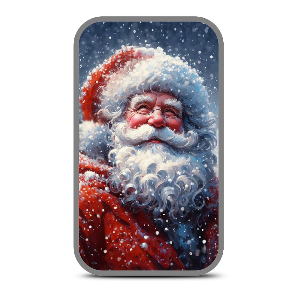 1 oz Colorized Snowy Santa Silver Bar (New)