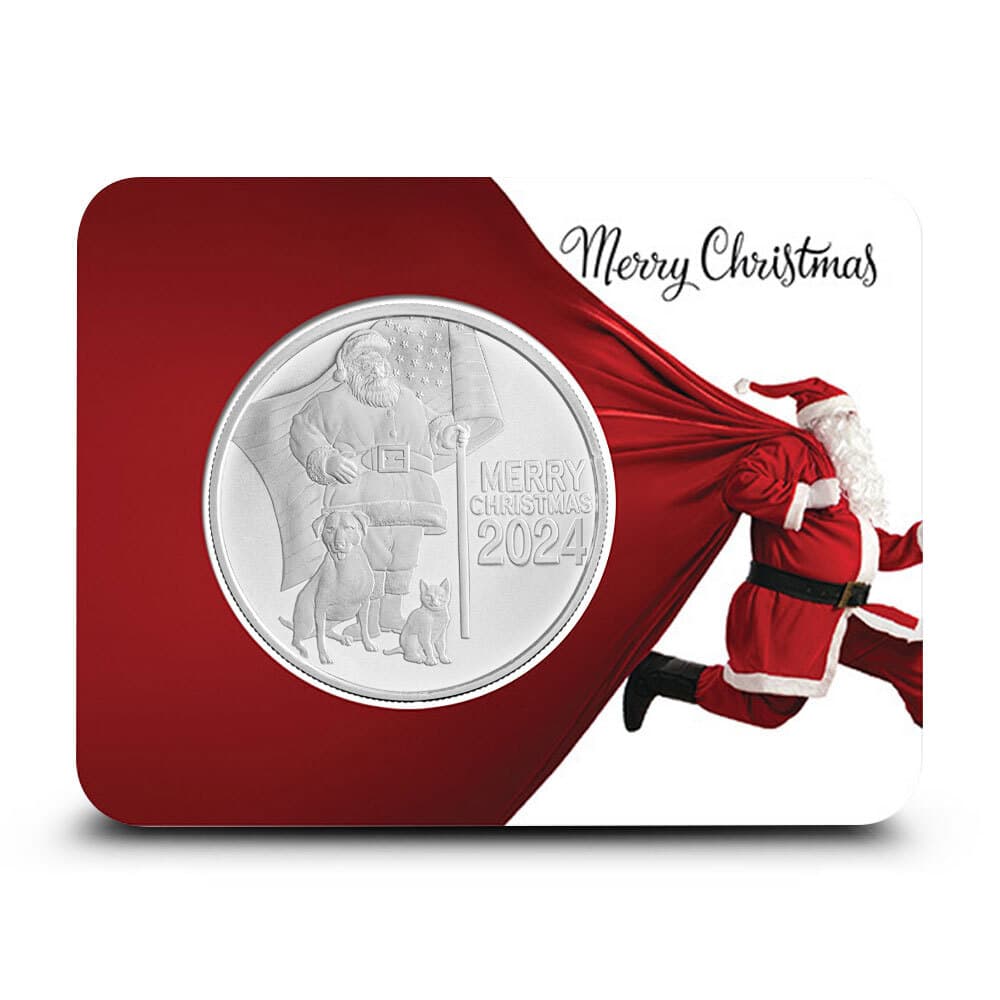 2024 1 oz Merry Christmas Santa Silver Round (Christmas Card)