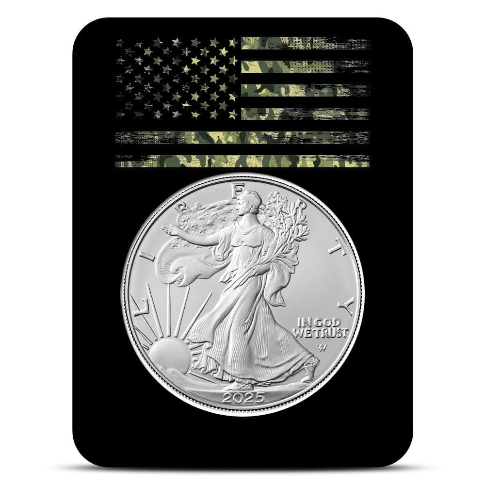 2025 1 oz American Silver Eagle Coin (BU, Black Camo American Flag Card) - Jan 21, 2025