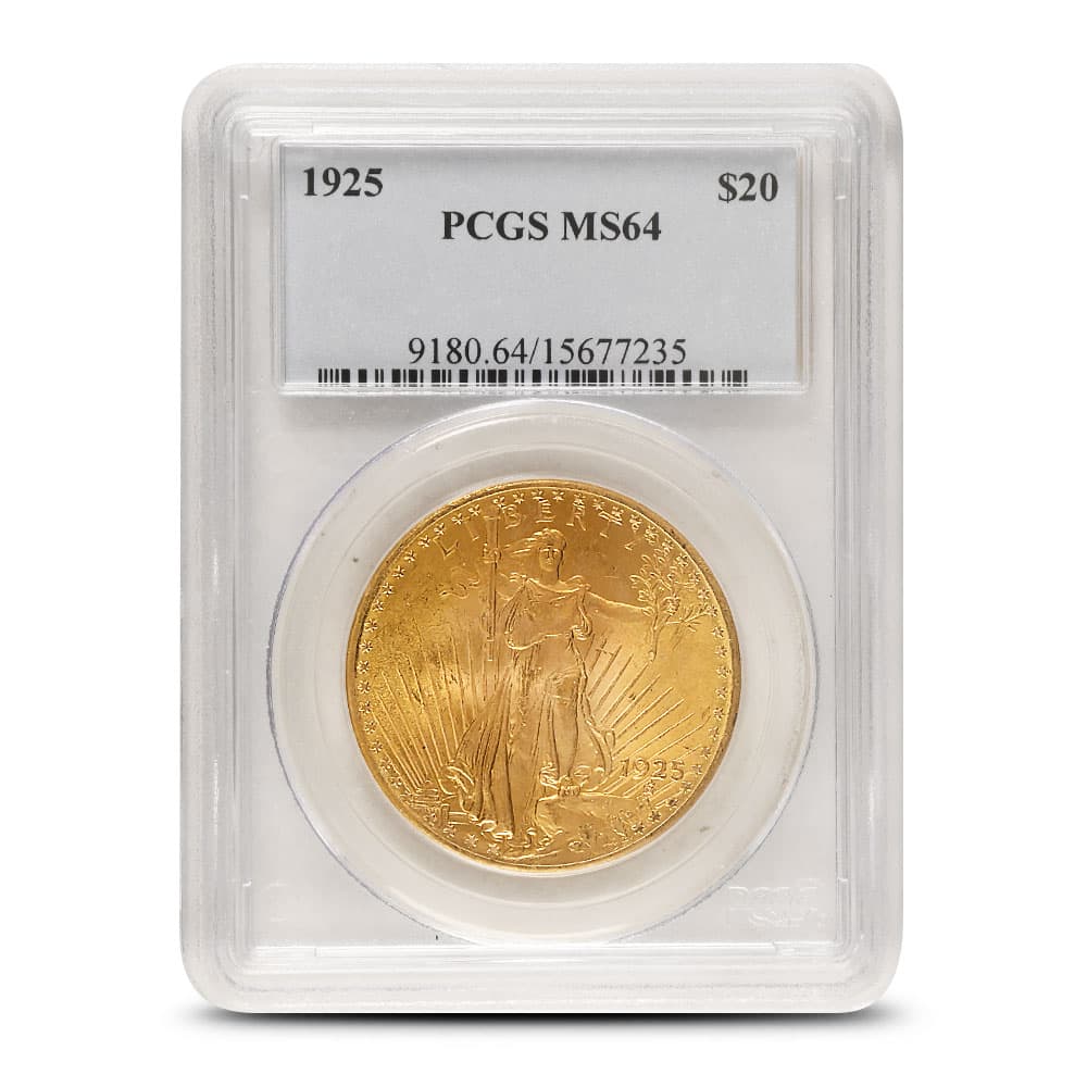 1925 Pre-33 $20 Saint Gaudens Gold Double Eagle Coin PCGS MS64