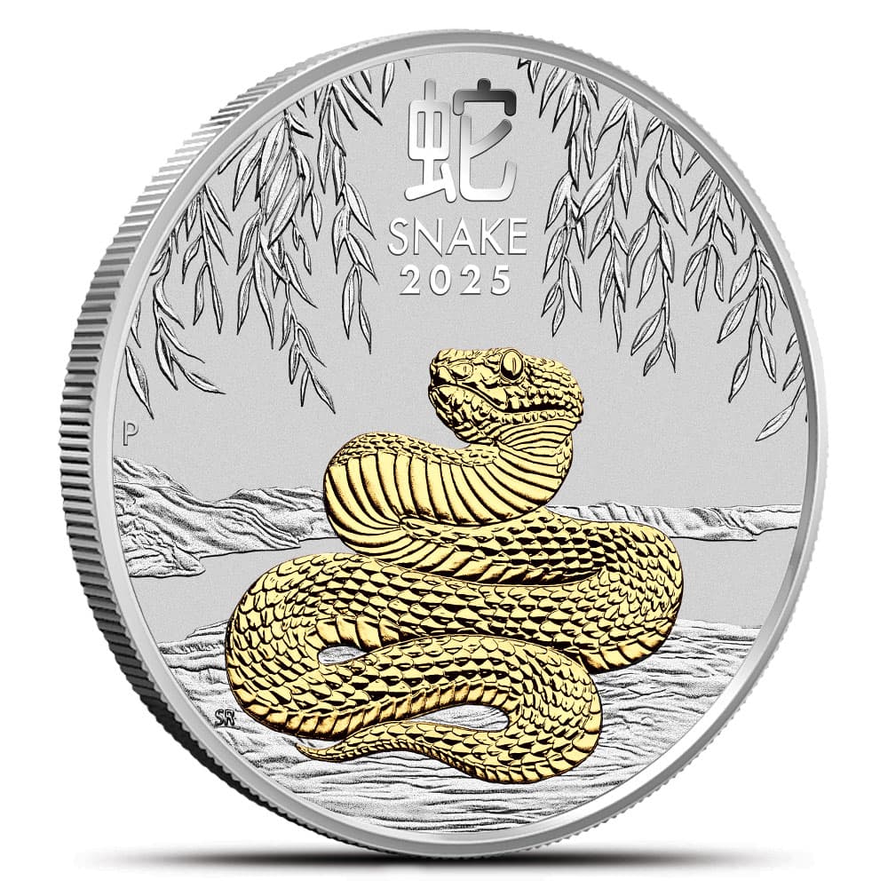 2025 1 oz Australian Silver Lunar Snake Coin (Gilded, Box + CoA)