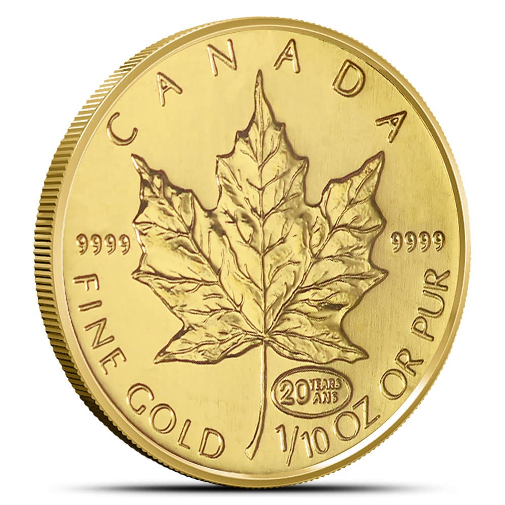 1999 1/10 oz Canadian Gold Maple Leaf 20 Years ANS Privy Coin (BU)