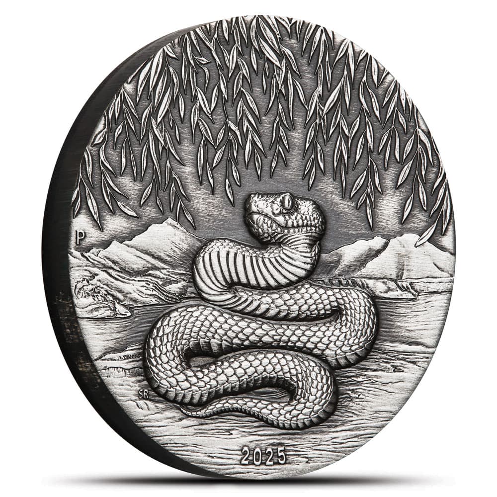 2025 2 oz Antique Australian Silver Lunar Snake Coin (Box + CoA)