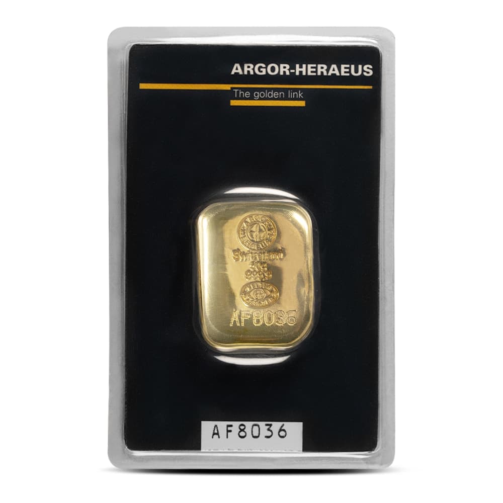 50 Gram Argor Heraeus Cast Gold Bar (New w/ Assay)